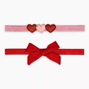 NEW!  Carter's Baby Valentine Headwraps 2 Pack Red Bow Pink Hearts Newborn